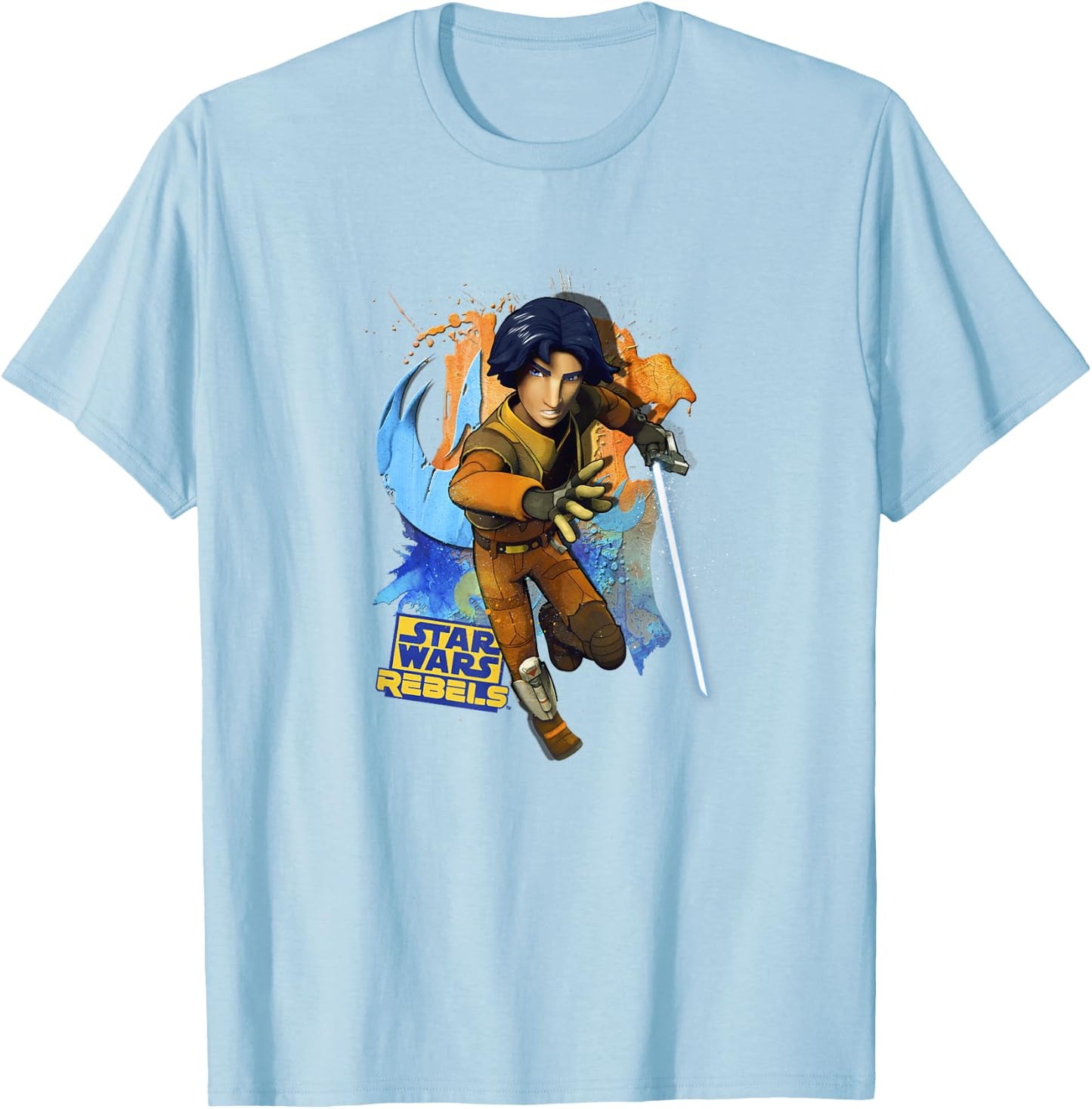 Star Wars Rebels Ezra Bridger Paint Splat Portrait T-Shirt - T-Shirt | Light Blue