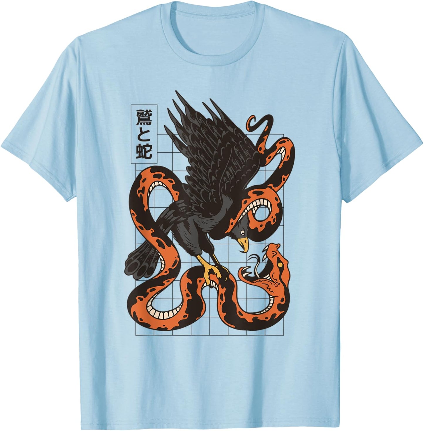 Eagle Fighting Snake Japanese Vaporwave Asian Inspired T-Shirt - T-Shirt | Light Blue