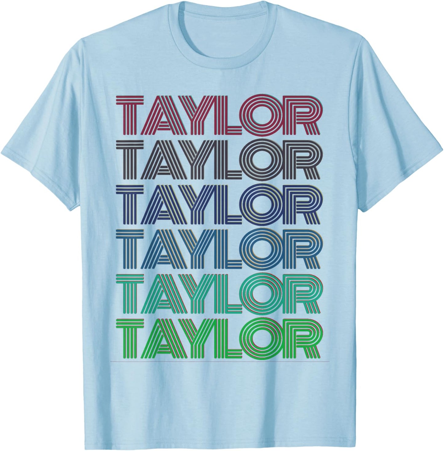 Girl Retro Taylor First Name Personalized Groovy 80's Pink T-Shirt - T-Shirt | Light Blue
