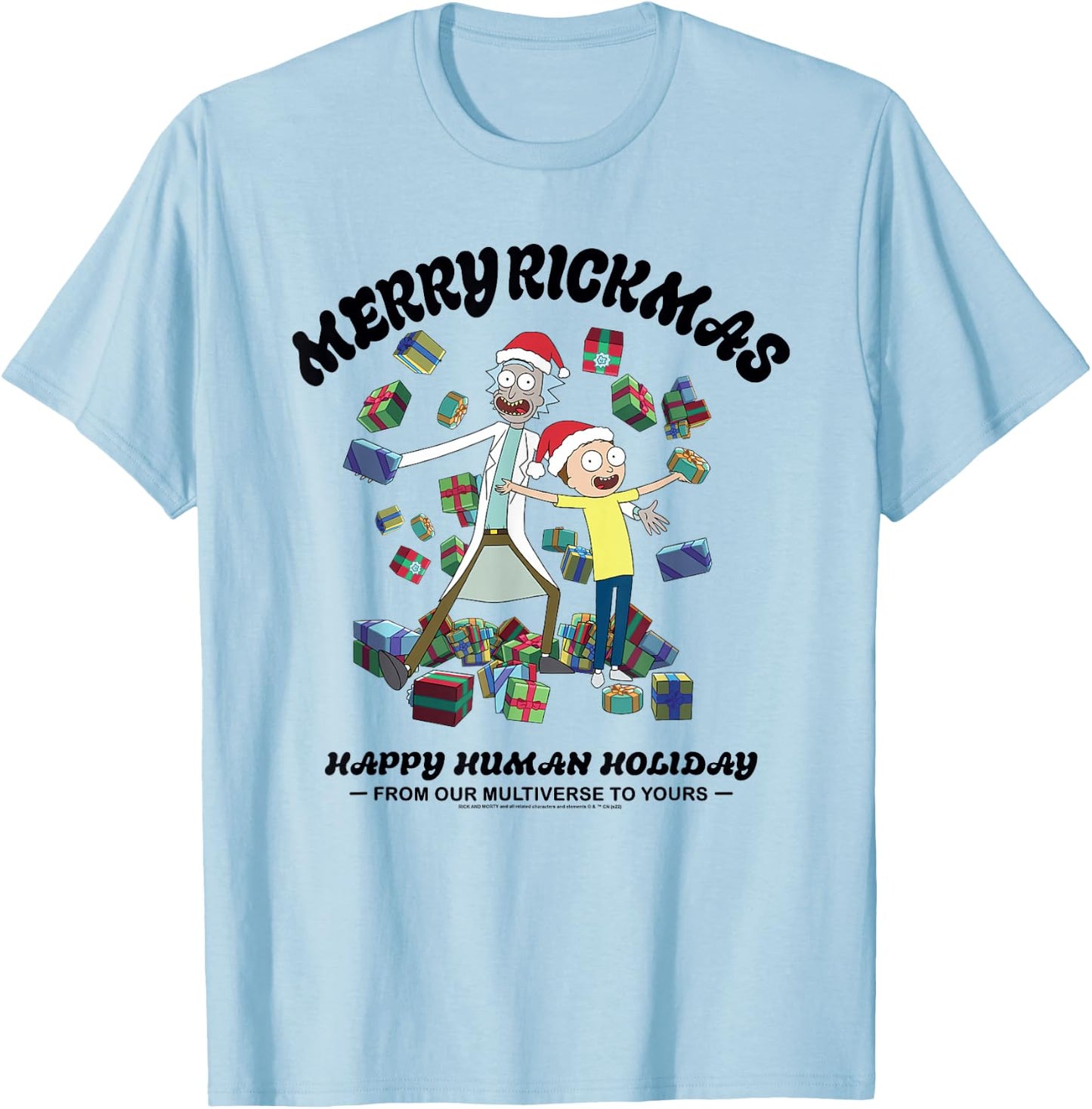 Rick and Morty Christmas Merry Rickmas Light T-Shirt - T-Shirt | Light Blue