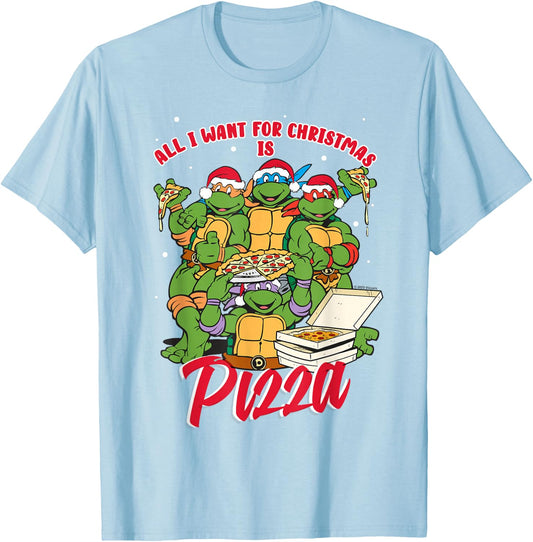 Teenage Mutant Ninja Turtles Christmas Pizza T-Shirt - T-Shirt | Light Blue
