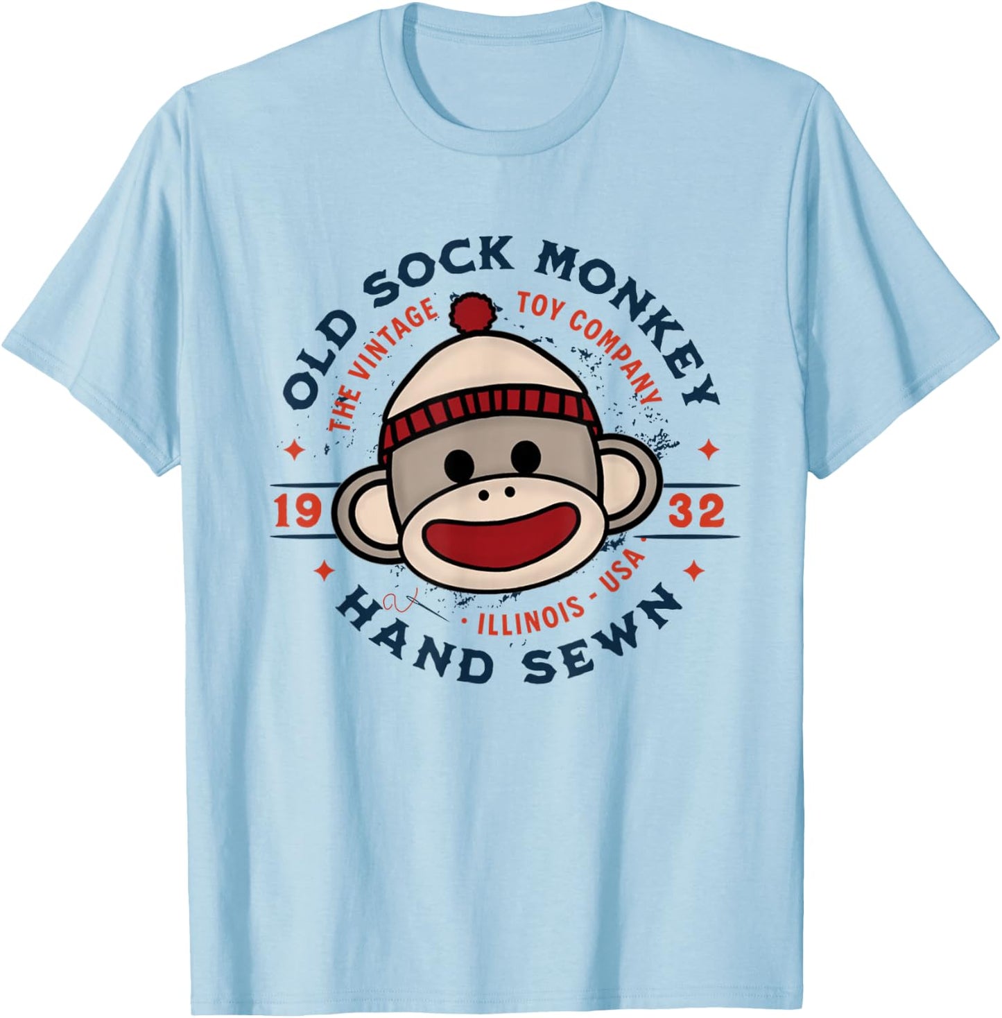 Old Sock Monkey Vintage Toy Company Logo Sock Monkey T-Shirt - T-Shirt | Light Blue