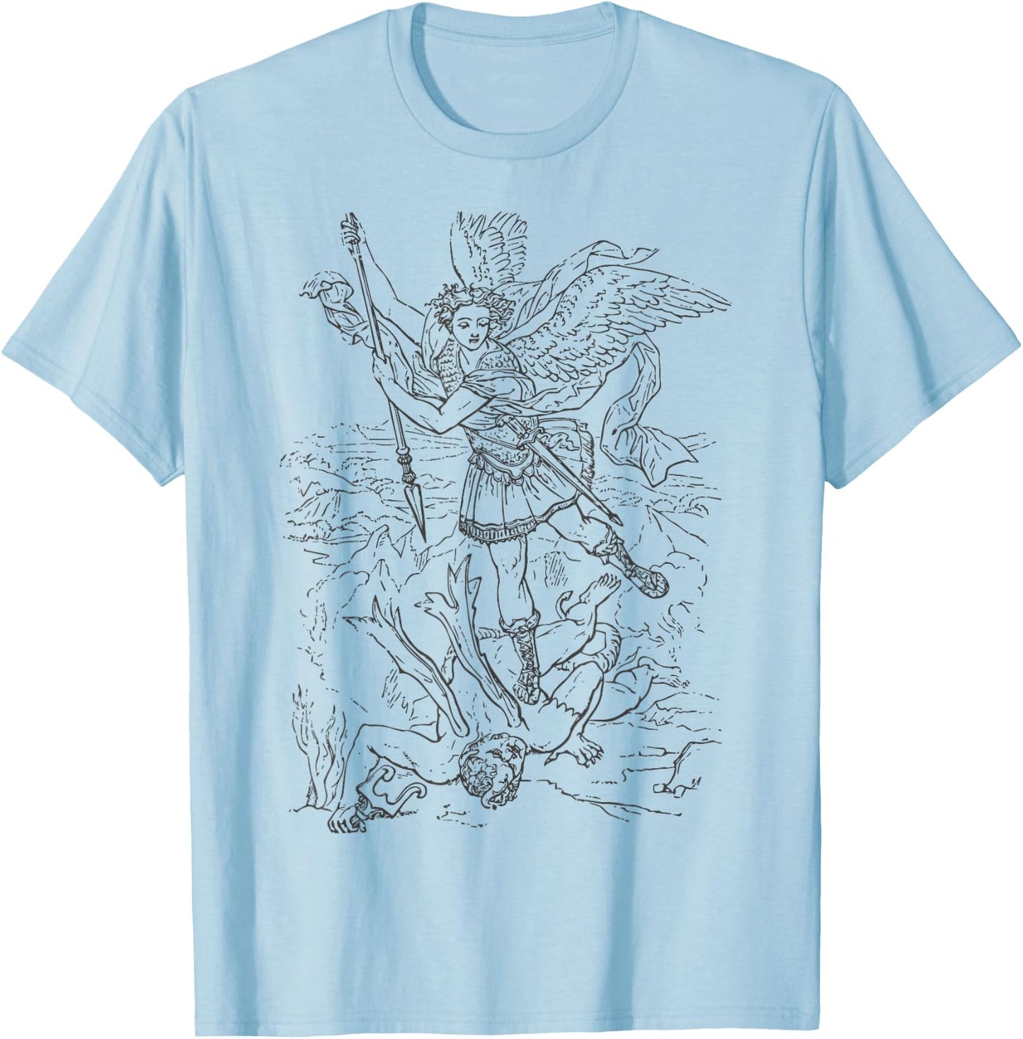 St Saint Michael the Archangel Catholic Angel Warrior T-Shirt - T-Shirt | Light Blue
