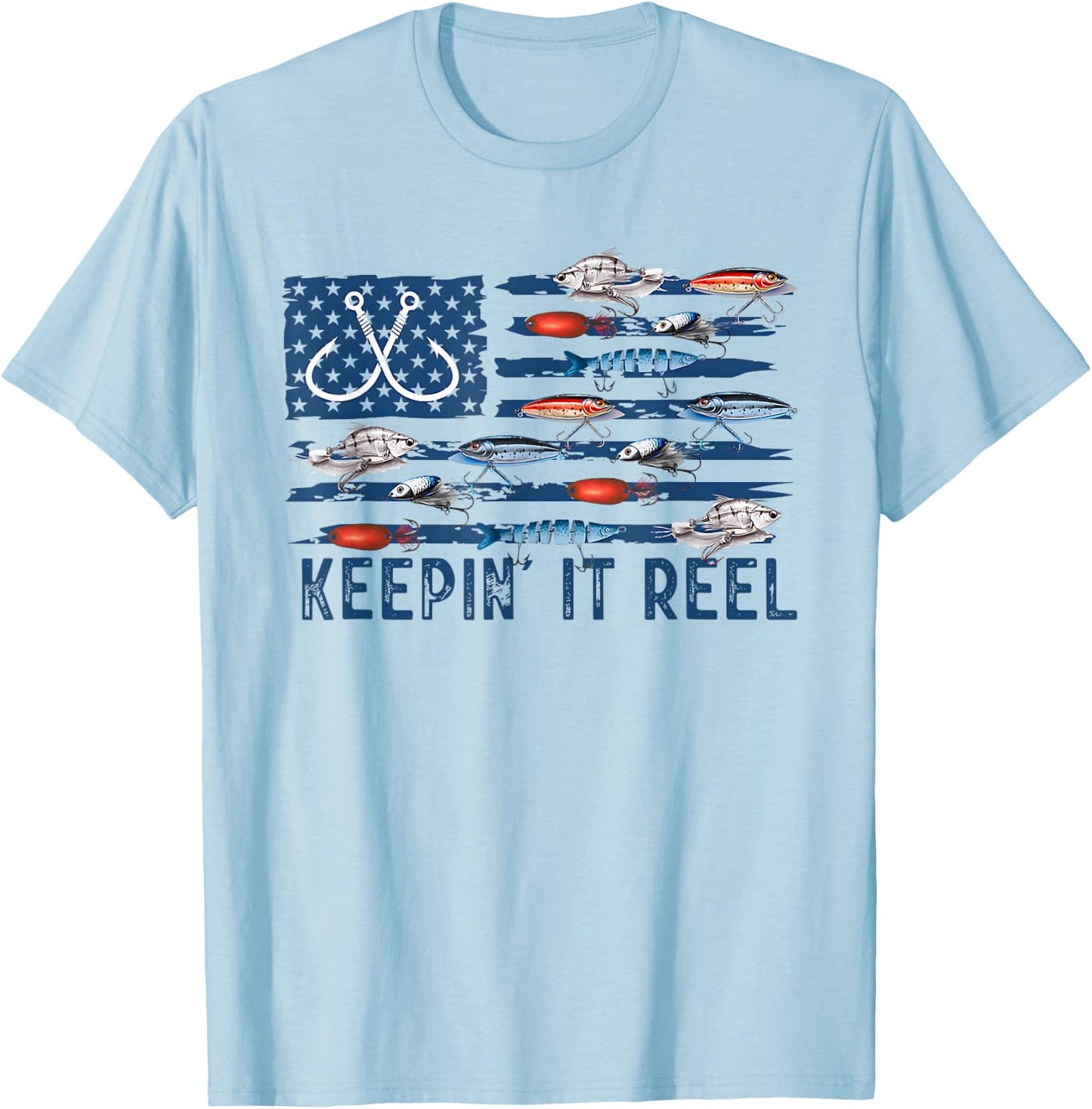 Keepin' It Reel Fishing Lure Flag Fisherman Bass Fishing T-Shirt - T-Shirt | Light Blue