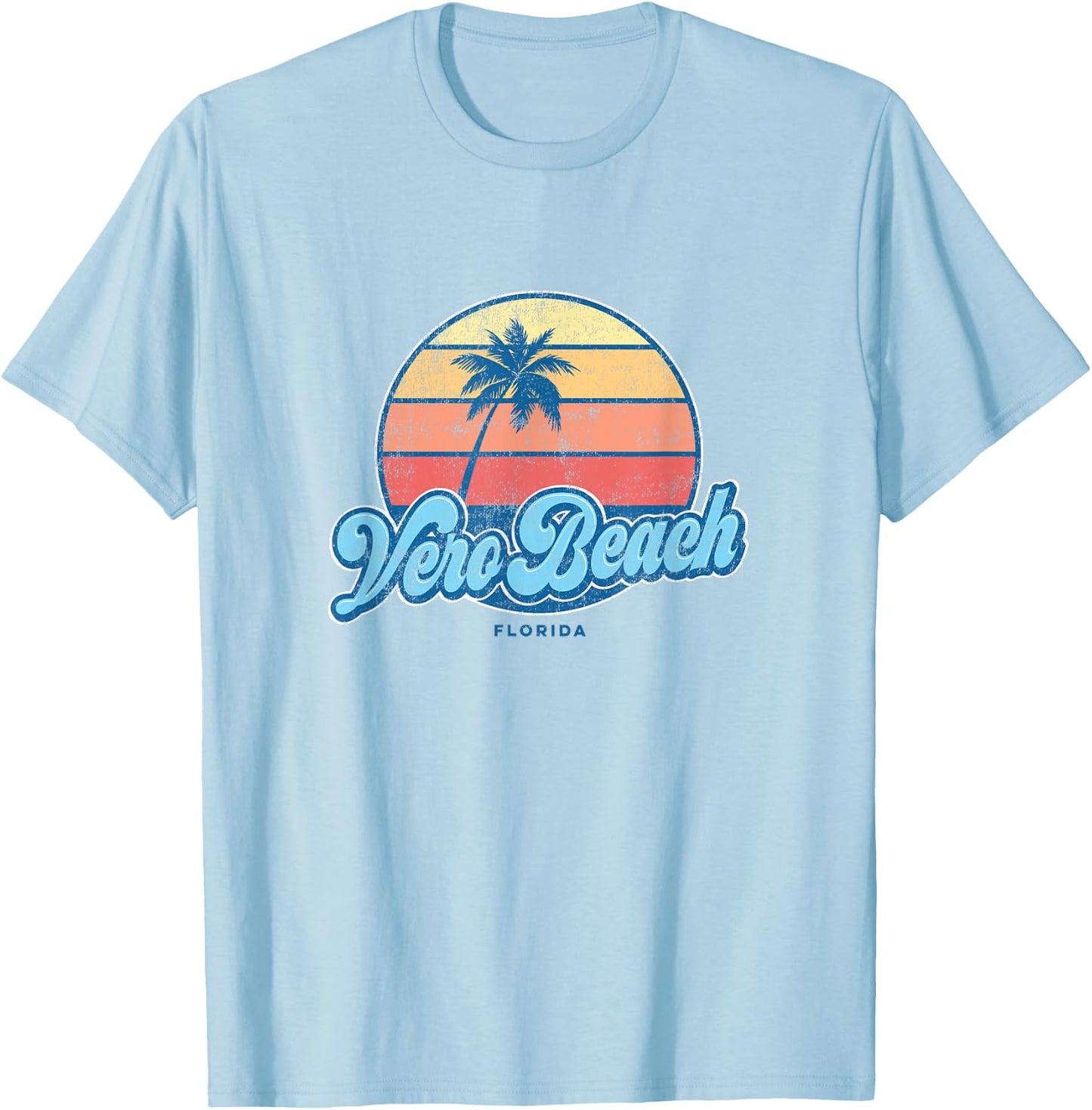 Vintage Vero Beach Florida FL Classic 70s Retro Surfer T-Shirt - T-Shirt | Light Blue