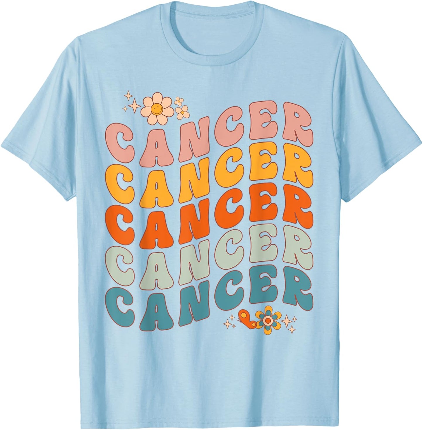 Cancer Groovy Retro Women Girls Birthday Zodiac Sign T-Shirt - T-Shirt | Light Blue