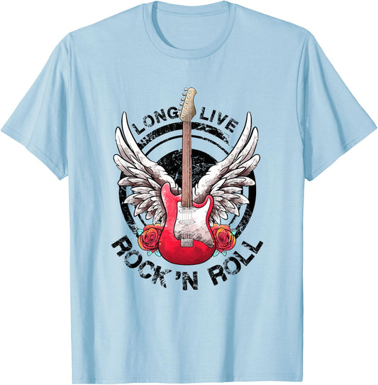 Long Live Rock and Roll Rock&Roll Vintage Electric Guitars T-Shirt - T-Shirt | Light Blue