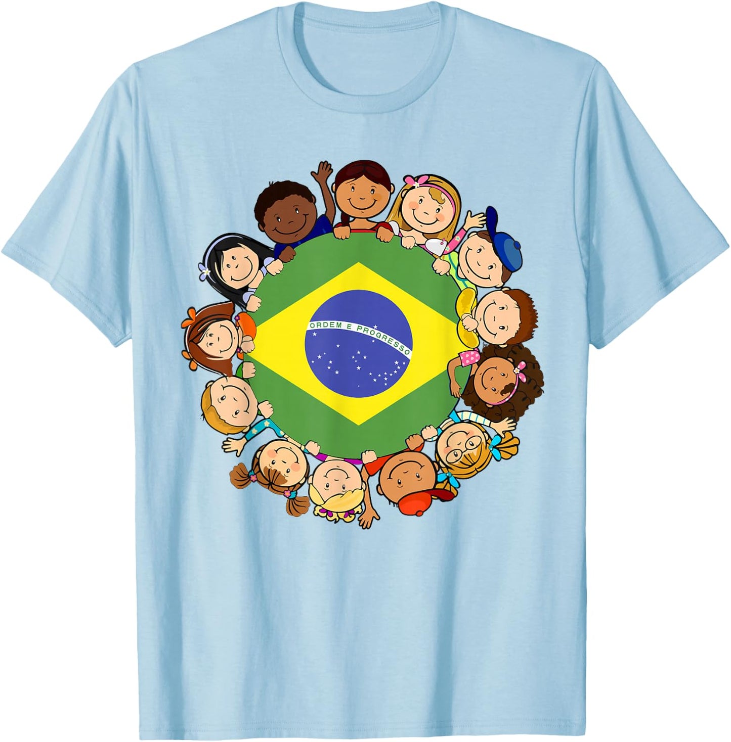 Brazil Kids Brazilian Flag Hispanic Heritage Month Girl Boy T-Shirt - T-Shirt | Light Blue