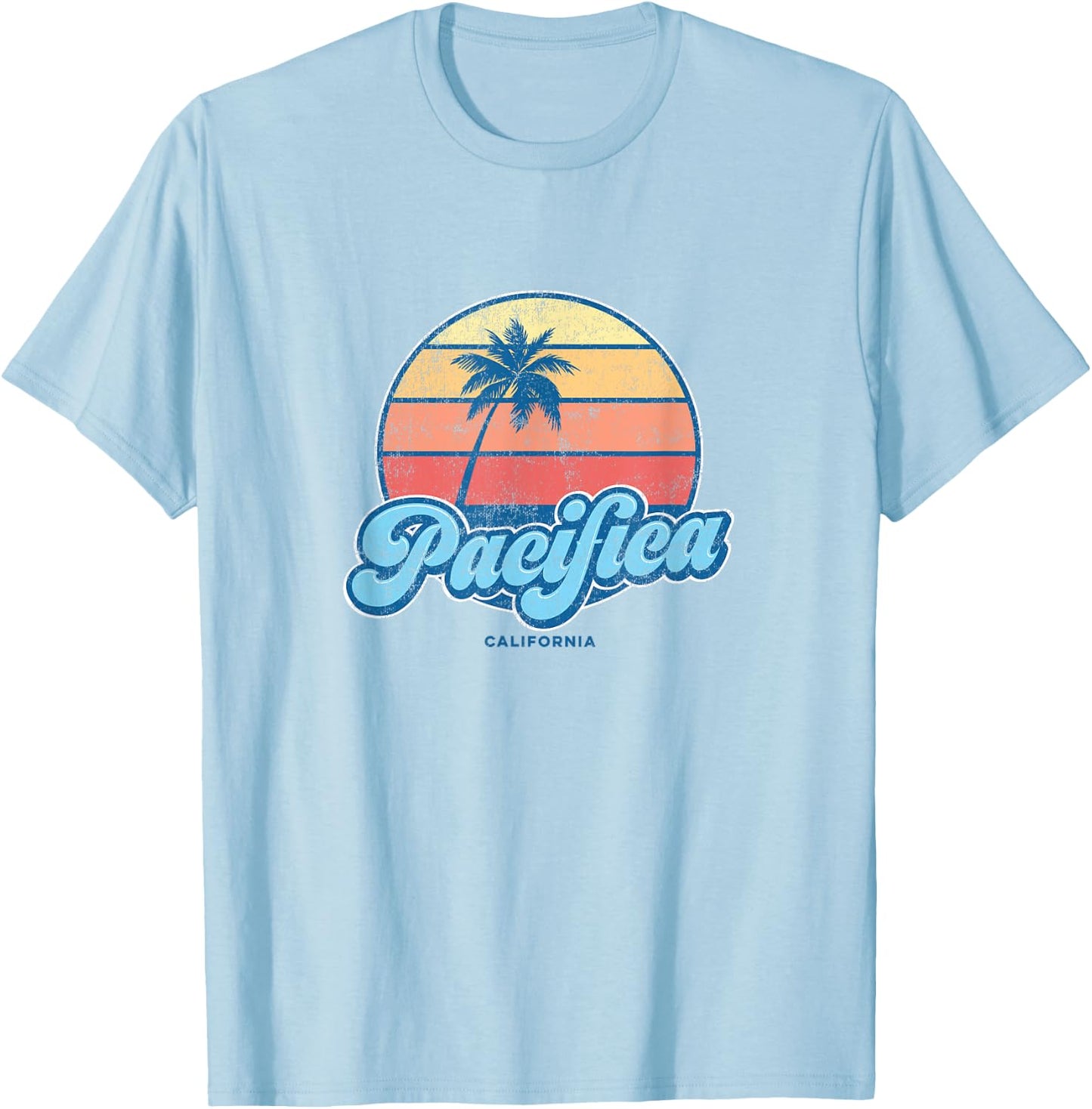 Vintage Pacifica California CA Classic 70s Retro Surfer T-Shirt - T-Shirt | Light Blue