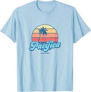 Vintage Pacifica California CA Classic 70s Retro Surfer T-Shirt - T-Shirt | Light Blue