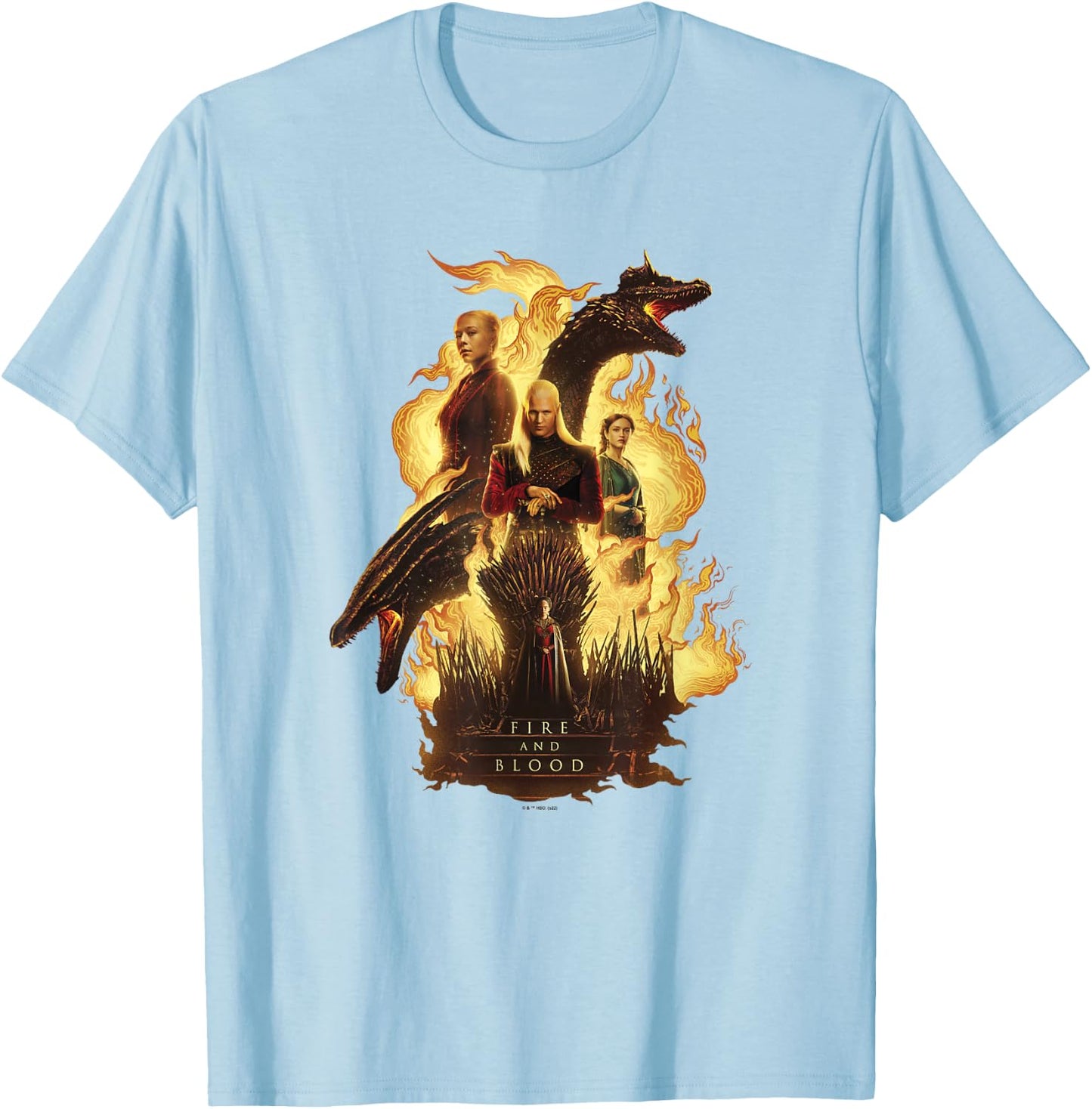 House of the Dragon Daemon Targaryen Rhaenyra Fire and Blood T-Shirt - T-Shirt | Light Blue
