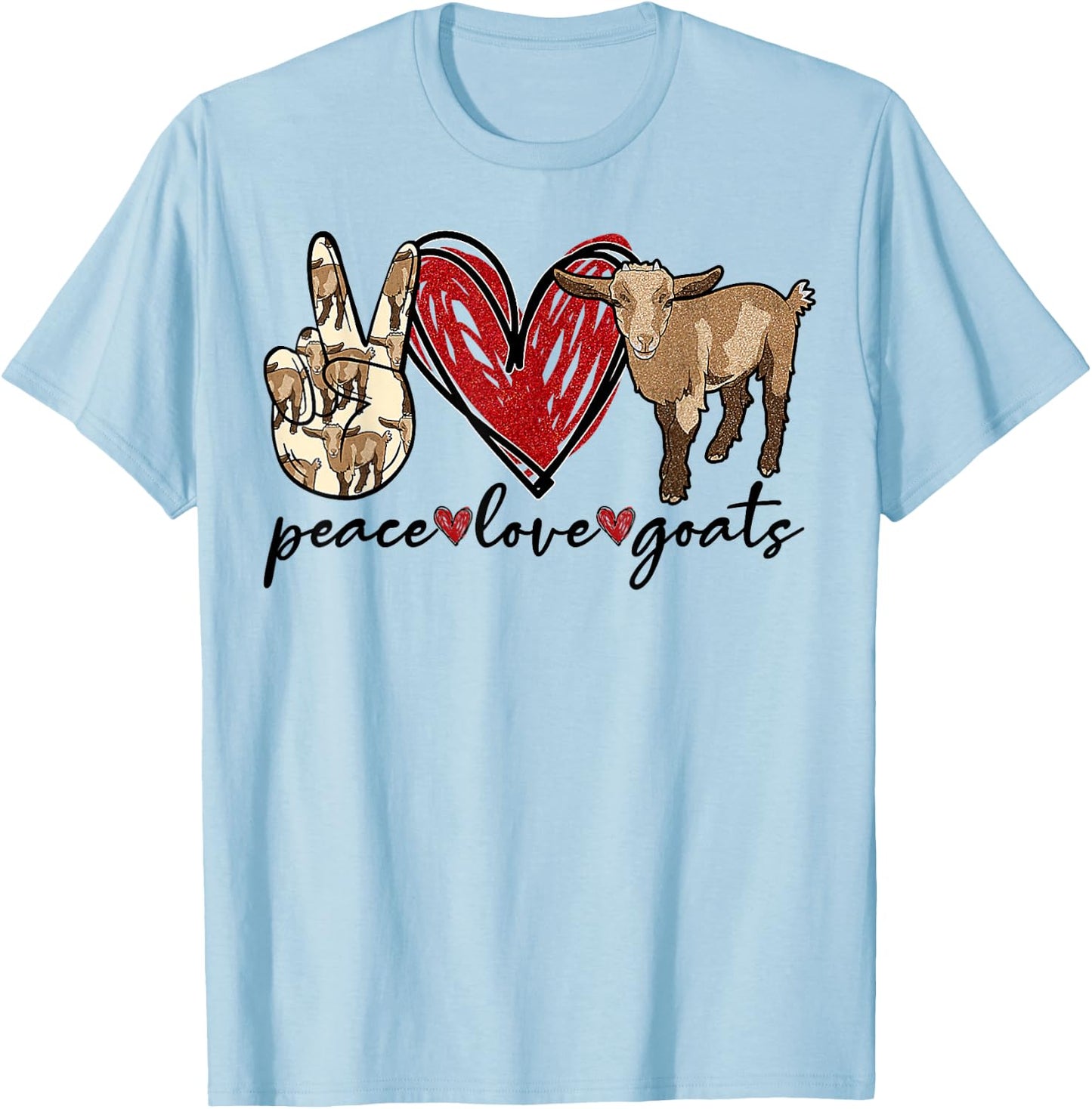 Peace Love Goats Farmer Goat Animal Lover T-Shirt - T-Shirt | Light Blue