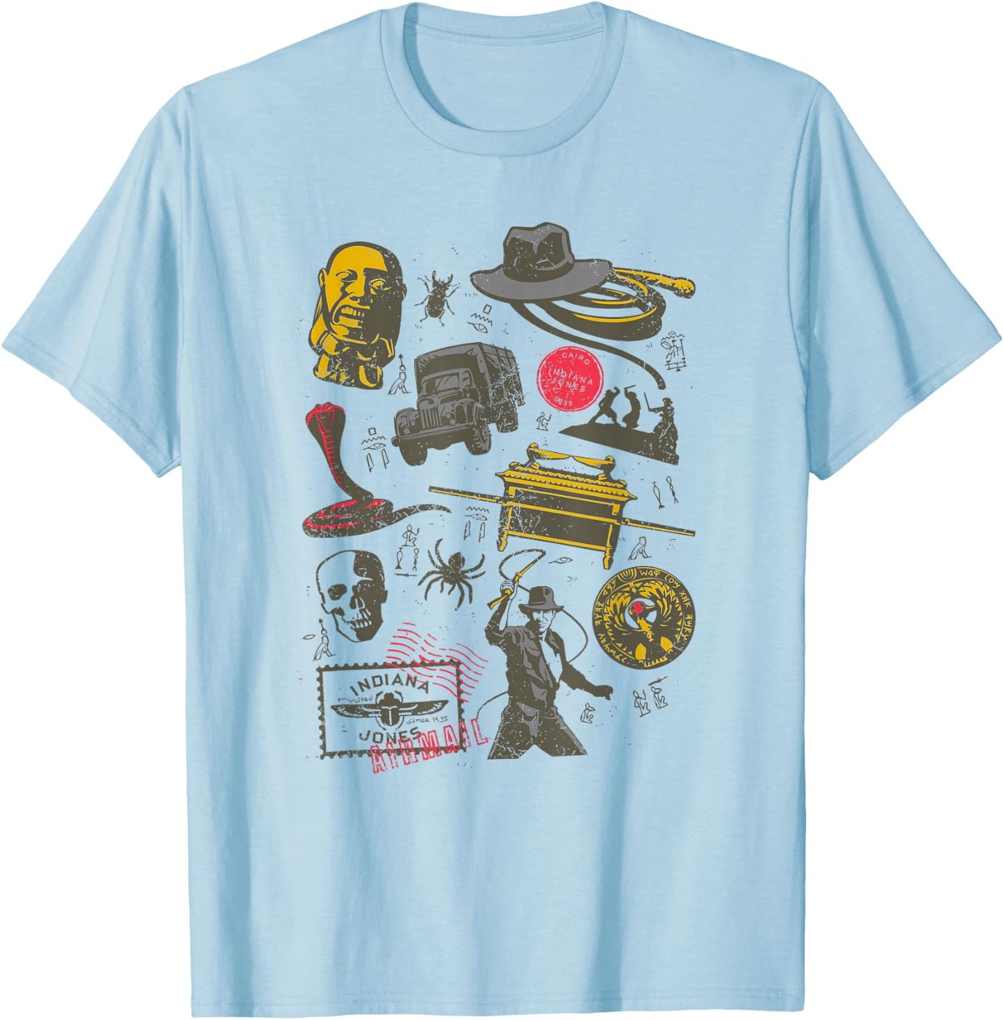Indiana Jones Raiders of The Lost Ark Adventure Icons T-Shirt - T-Shirt | Light Blue
