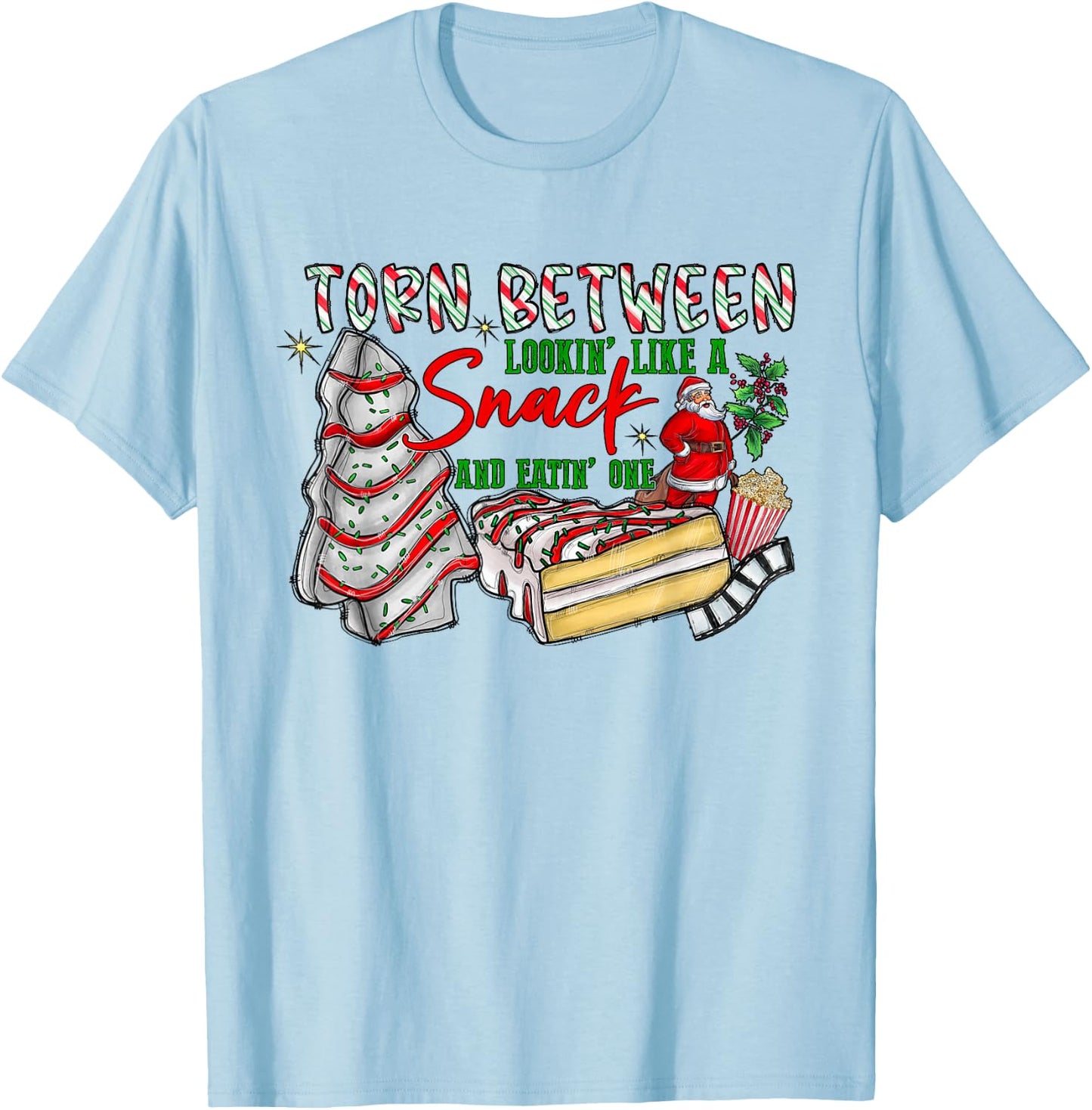 Torn Between Looking Like A Snack Eating One Christmas Tree T-Shirt - T-Shirt | Light Blue