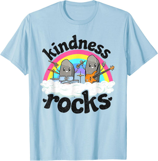 Anti Bullying Rainbow Hippie Music Teacher Kindness Rocks T-Shirt - T-Shirt | Light Blue