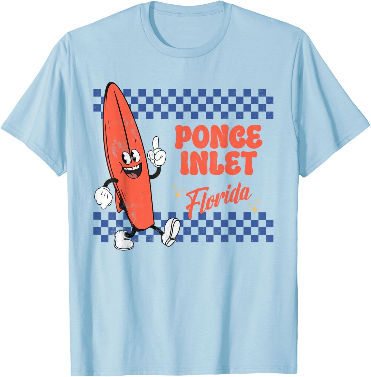 Ponce Inlet Florida Retro Surfer Vintage Beach T-Shirt - T-Shirt | Light Blue