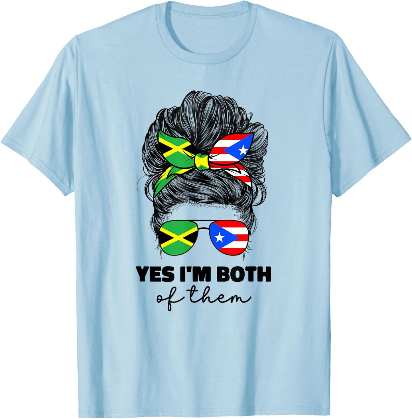 Half Jamaican And Puerto Rican Rico Jamaica Flag Gril Funny T-Shirt - T-Shirt | Light Blue