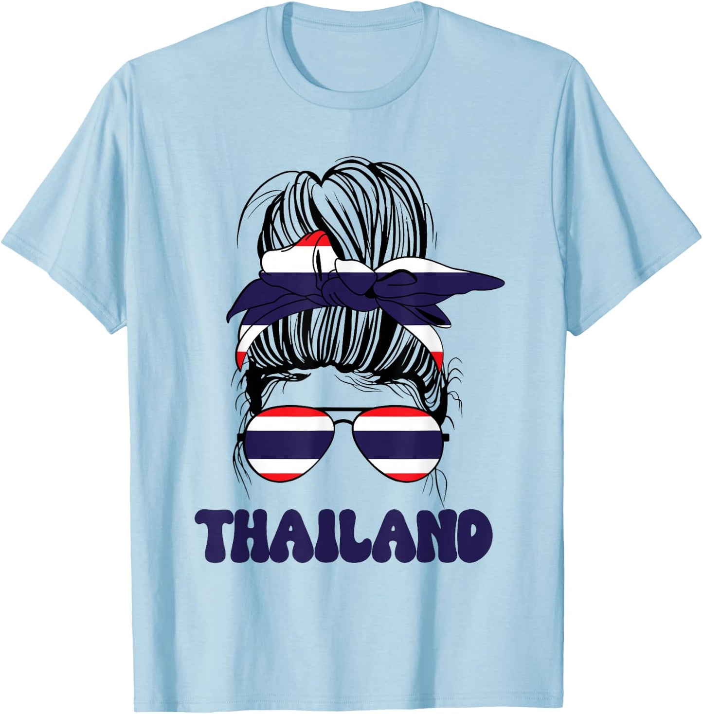 Thai Women Messy Bun, Thailand Flag For Thai Girls T-Shirt - T-Shirt | Light Blue