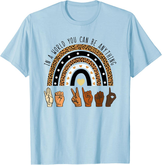 Rainbow Be Kind Sign Language We Wear Orange for Unity Day T-Shirt - T-Shirt | Light Blue