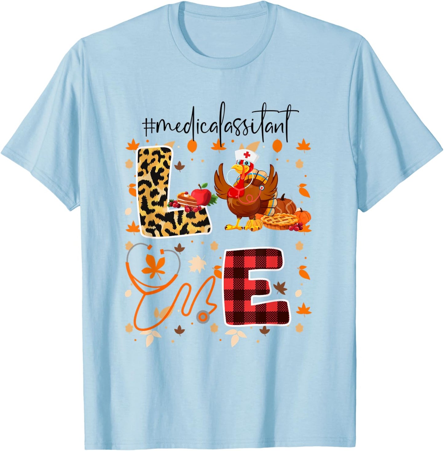 Funny Cute Medical Assistant Thanksgiving Day Leopard Turkey T-Shirt - T-Shirt | Light Blue