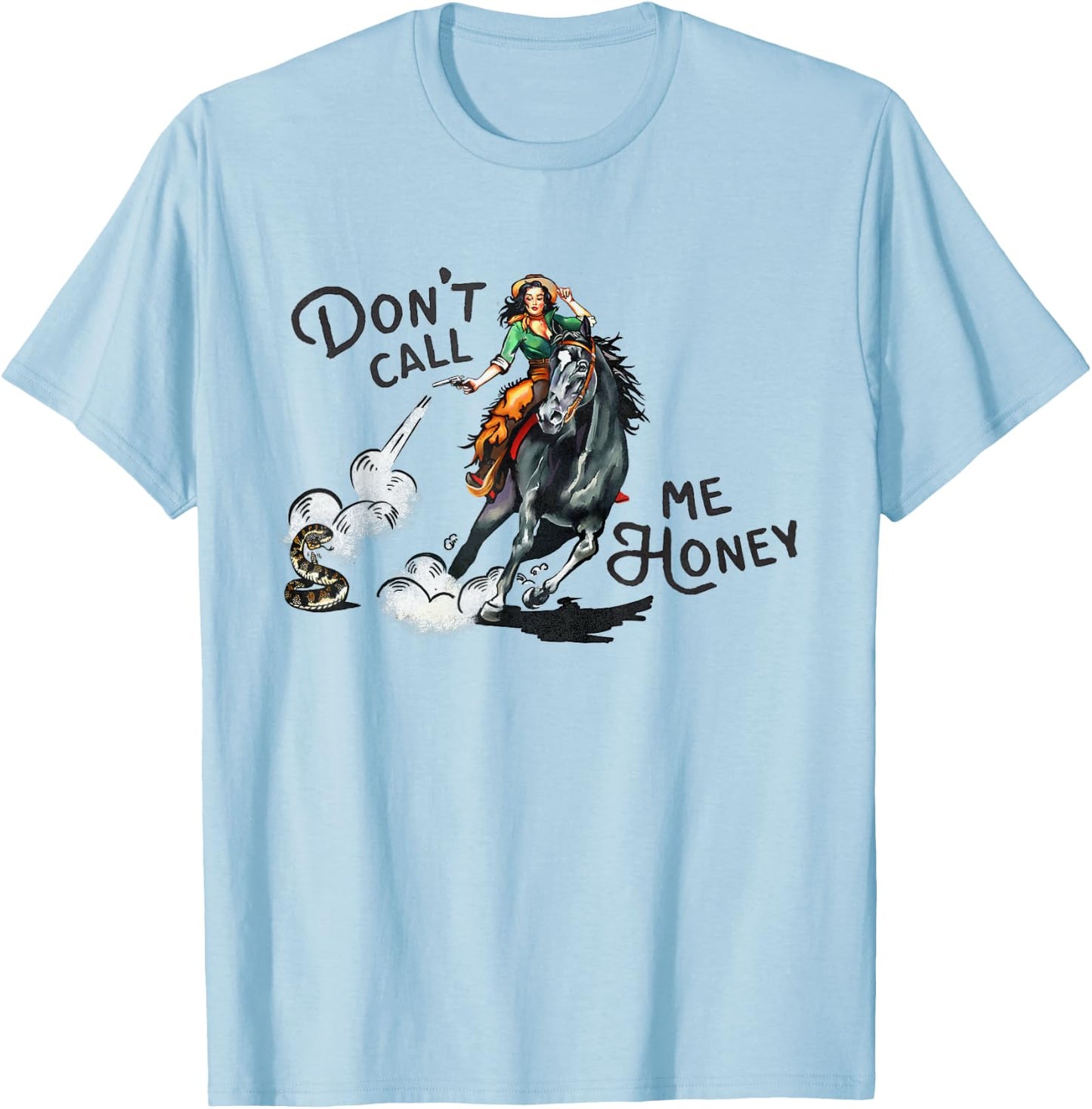 Cool Vintage Wild West Pin Up Girl Cowgirl Cowboy Horseback T-Shirt - T-Shirt | Light Blue