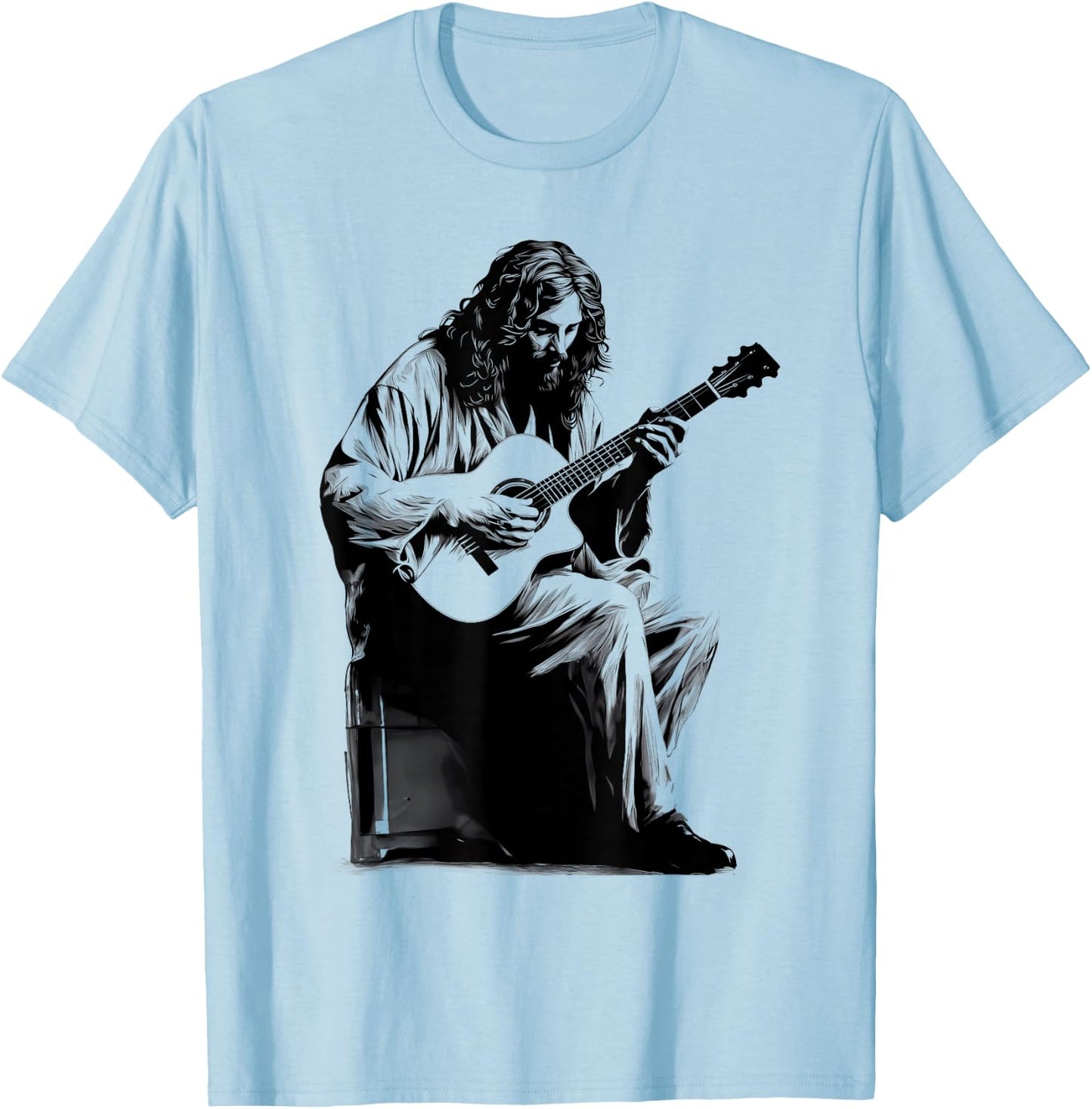 Jesus Playing Acoustic Guitar Vintage Guitarist Music Lovers T-Shirt - T-Shirt | Light Blue