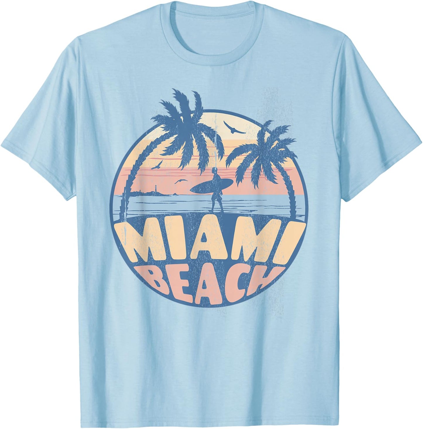 Miami Florida Beach Surf Summer Vacation Vintage Men Women Girls Kids T-Shirt - T-Shirt | Light Blue