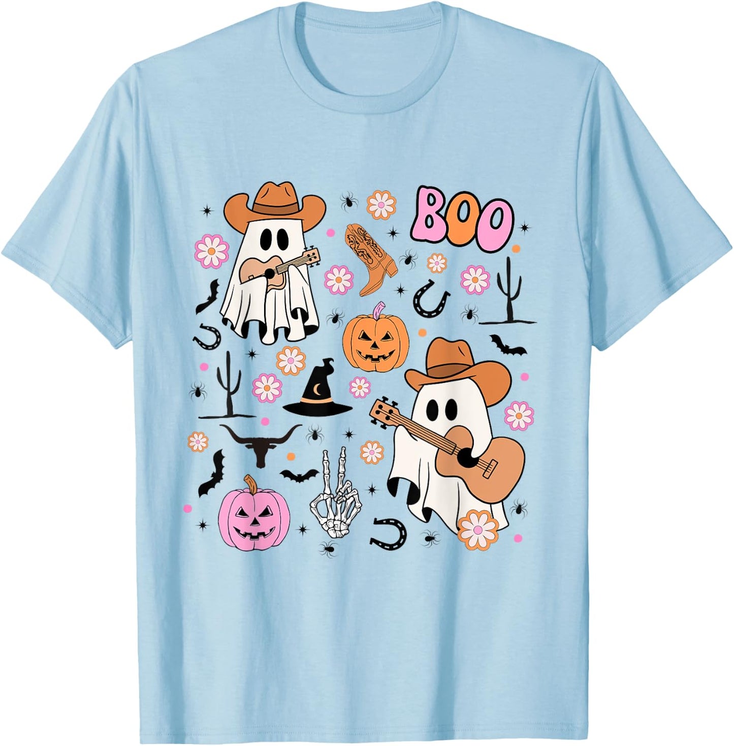 Spooky Ghost Cowboy Cute Halloween Boo Western Retro Pastel T-Shirt - T-Shirt | Light Blue