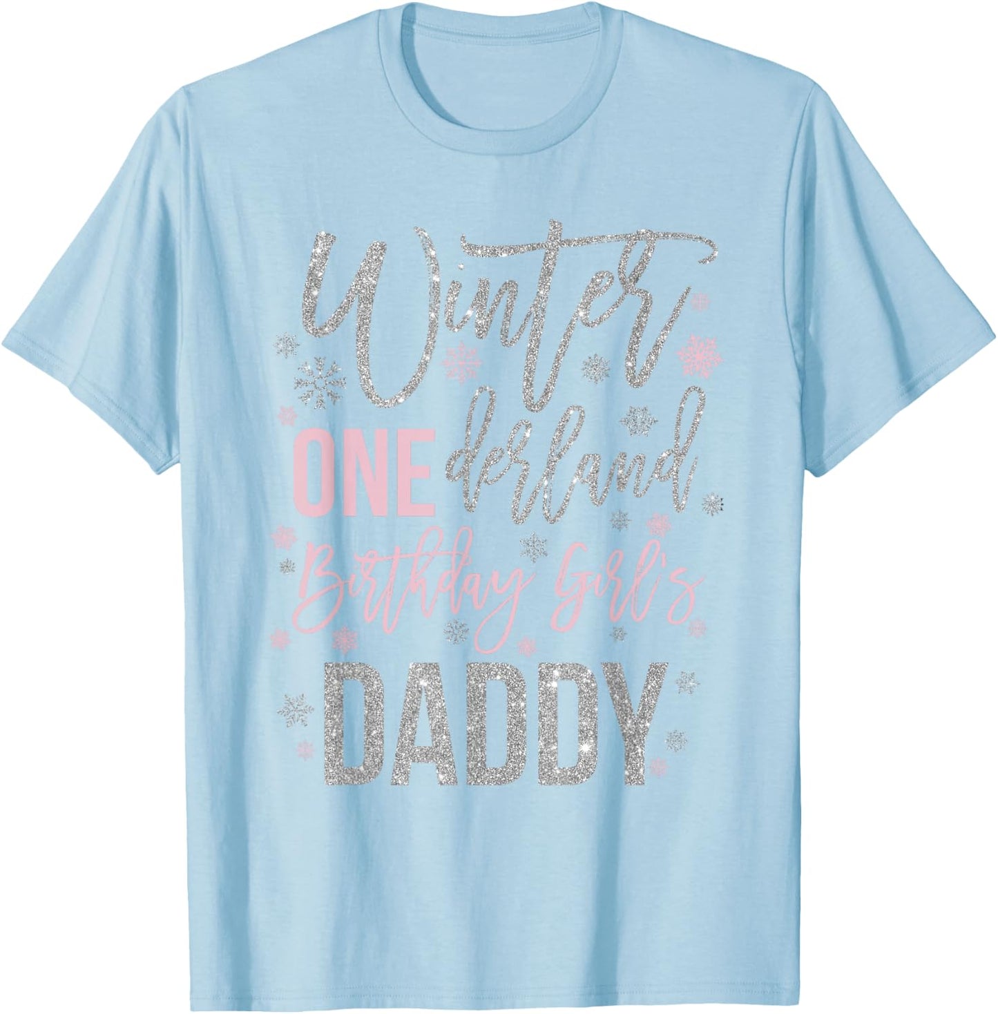 Daddy Pink Winter Onederland 1st Birthday Snowflake Matching T-Shirt - T-Shirt | Light Blue