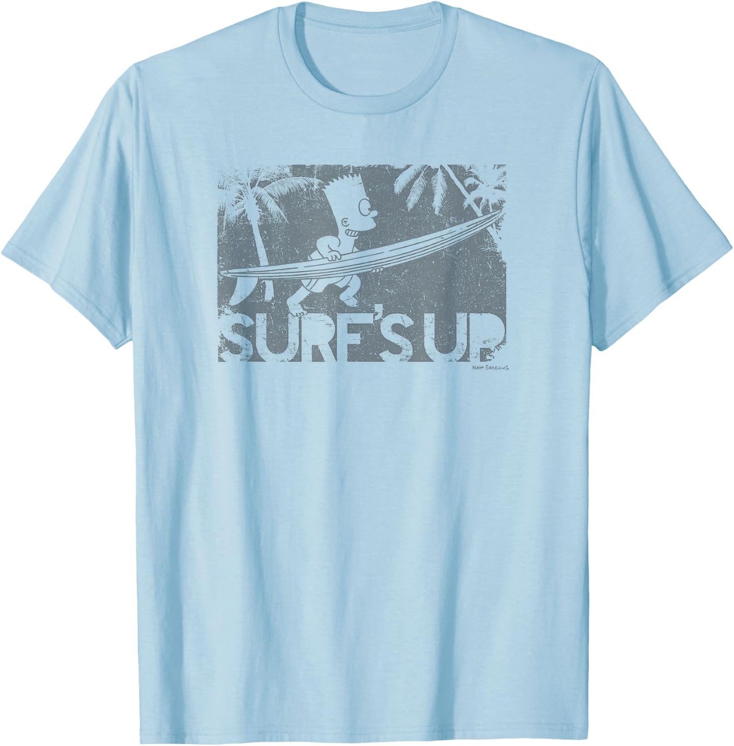 The Simpsons Bart Vintage Distressed Surf's Up Post Card T-Shirt - T-Shirt | Light Blue