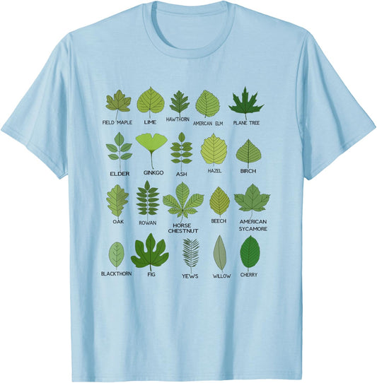 Different Types of Tree Leaves, Common Leaves, Nature Lovers T-Shirt - T-Shirt | Light Blue