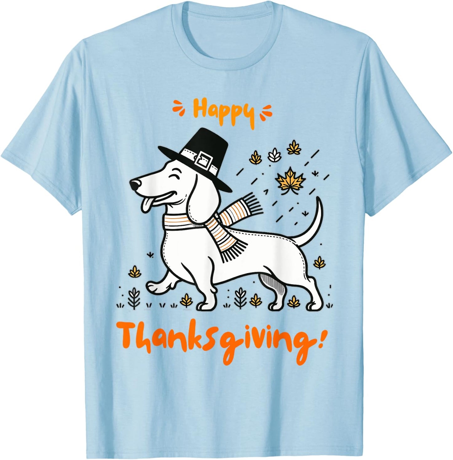Happy Thanksgiving Pilgrim Dachshund Dog Men Women Girl Boy T-Shirt - T-Shirt | Light Blue
