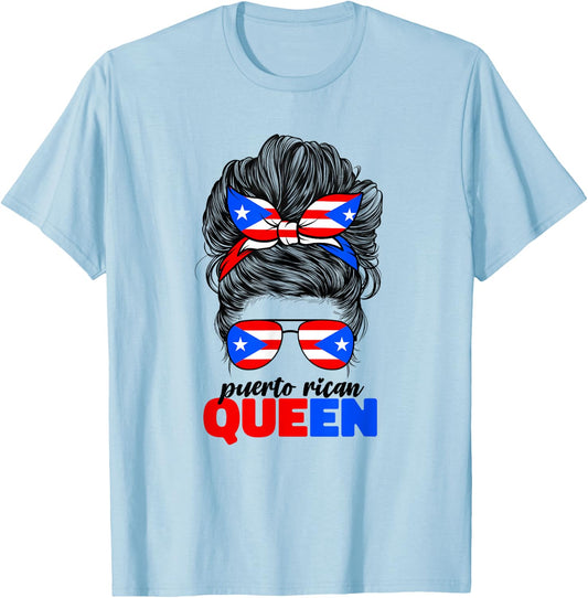 Puerto Rican Queen Boricua Puerto Rico PR Flag T-Shirt - T-Shirt | Light Blue