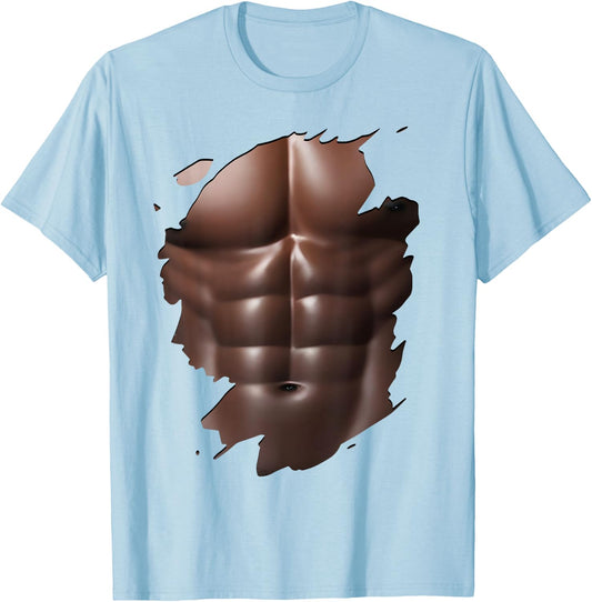 Funny Six Pack Abs Black Men's Body Print T-Shirt - T-Shirt | Light Blue