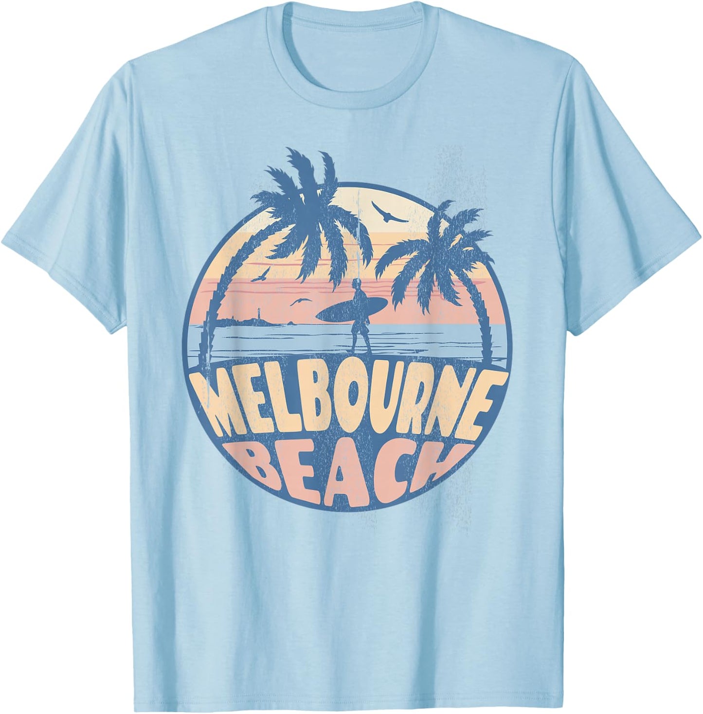 Melbourne Florida Beach Surf Summer Vacation Vintage T-Shirt - T-Shirt | Light Blue