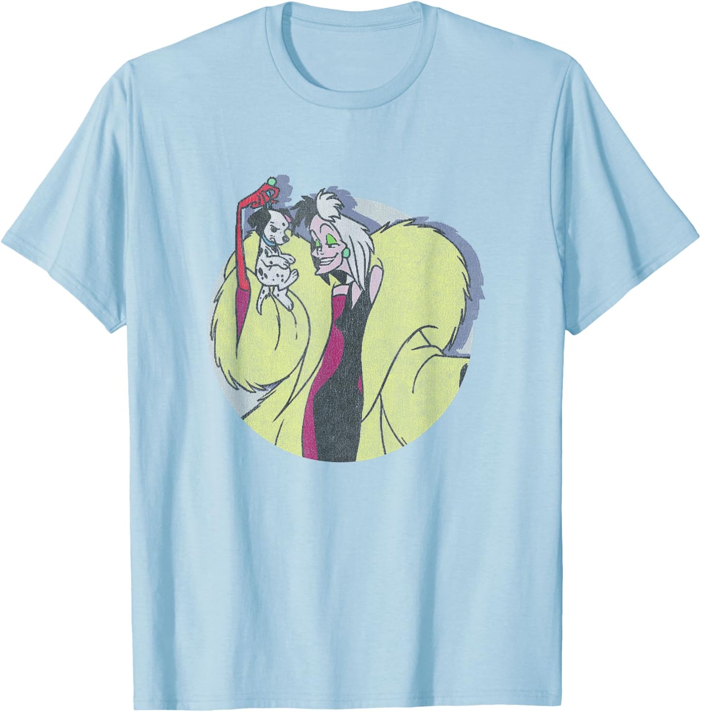 Disney 101 Dalmatians Cruella De Vil Holding Puppy Vintage T-Shirt - T-Shirt | Light Blue