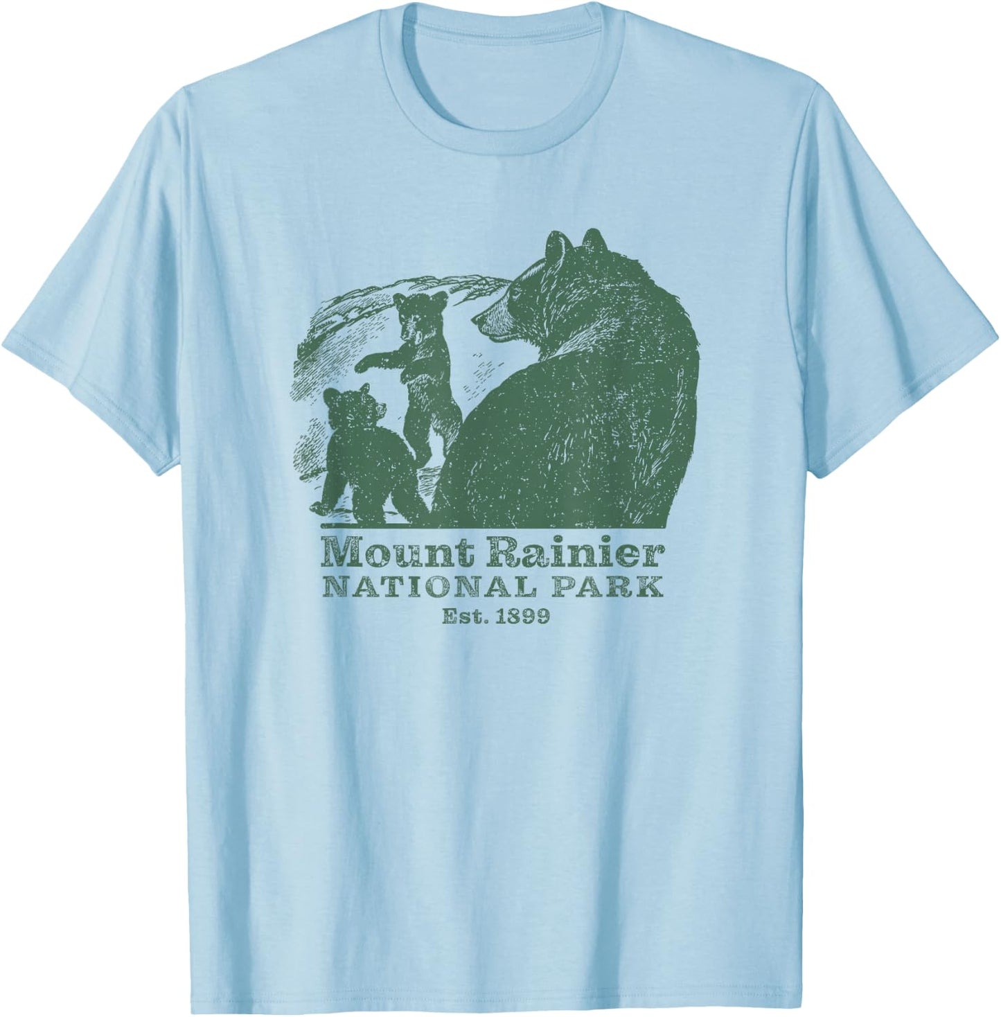 Mt. Rainier National Park Vintage Wildlife Bear Souvenir T-Shirt - T-Shirt | Light Blue