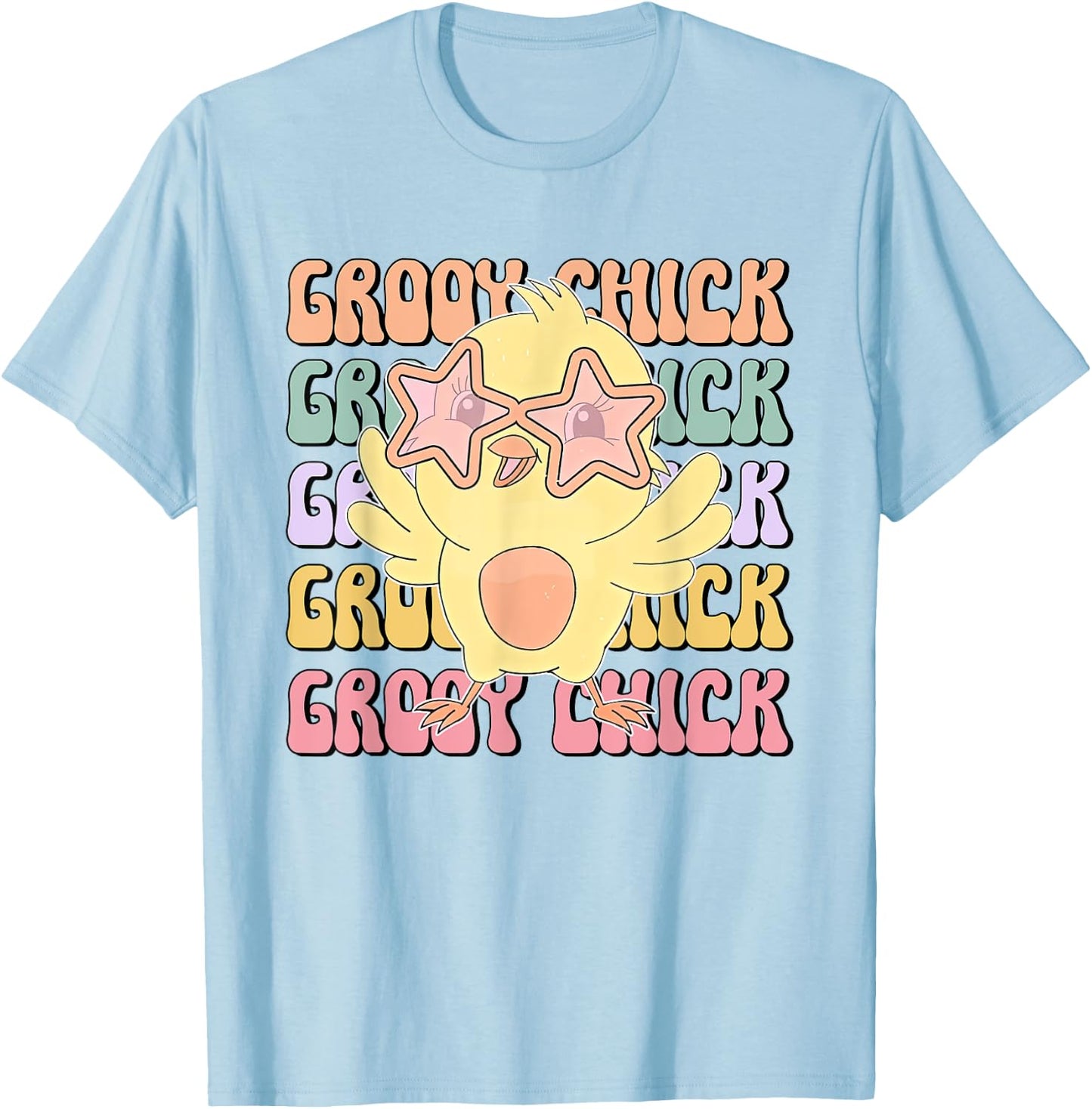 One Groovy Chick Retro Chick Costume Glasses Cute Easter Day T-Shirt - T-Shirt | Light Blue