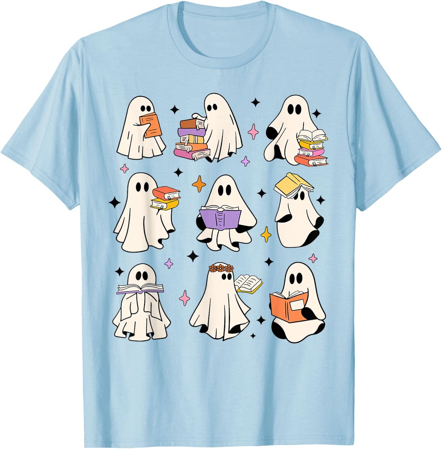 Ghosts Reading Books Teacher Halloween Librarian Boooks Women Kids T-Shirt - T-Shirt | Light Blue