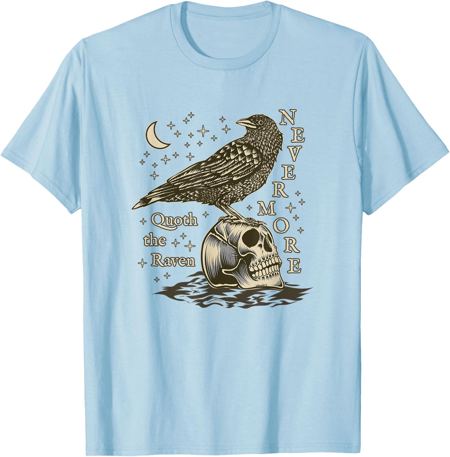 Nevermore The Raven Edgar Allan Poe Dark Academia Literature T-Shirt - T-Shirt | Light Blue