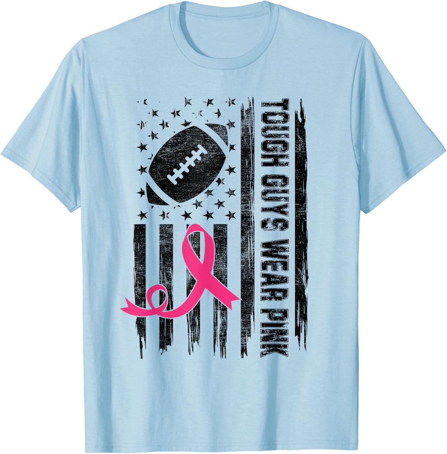 Tough Guys Wear Pink Breast Cancer Football American Flag Kids Men T-Shirt - T-Shirt | Light Blue