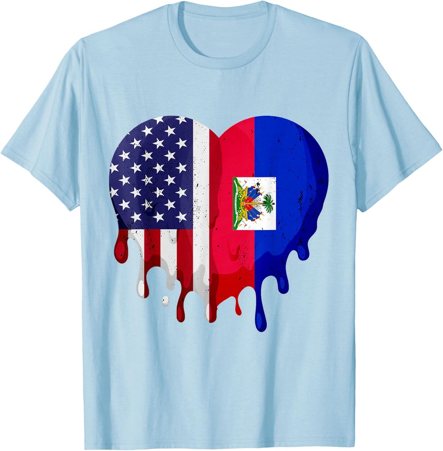 American Haitian Hispanic Heritage Month Flag Heart T-Shirt - T-Shirt | Light Blue