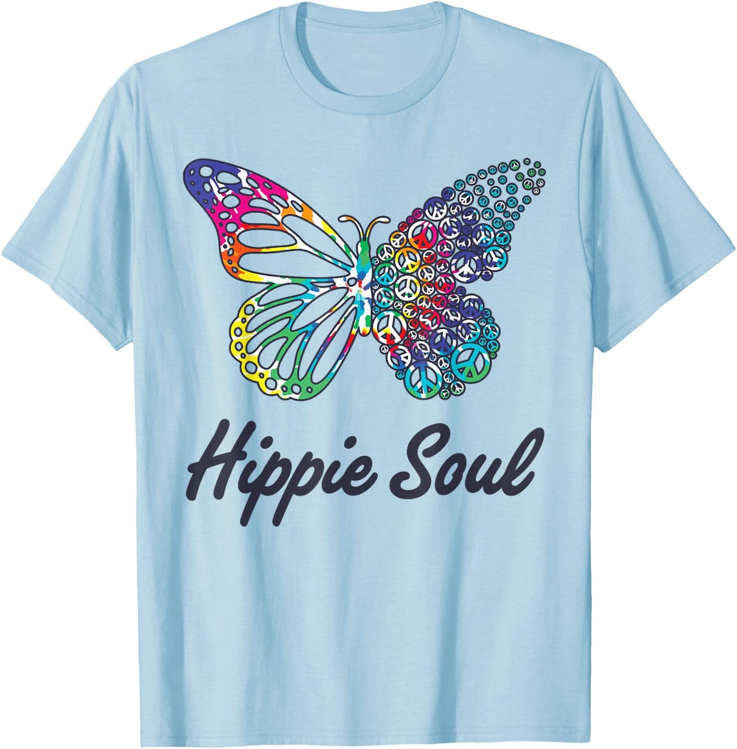 Hippie Soul Butterfly Peace Sign Retro 60s 70s Groovy Women T-Shirt - T-Shirt | Light Blue