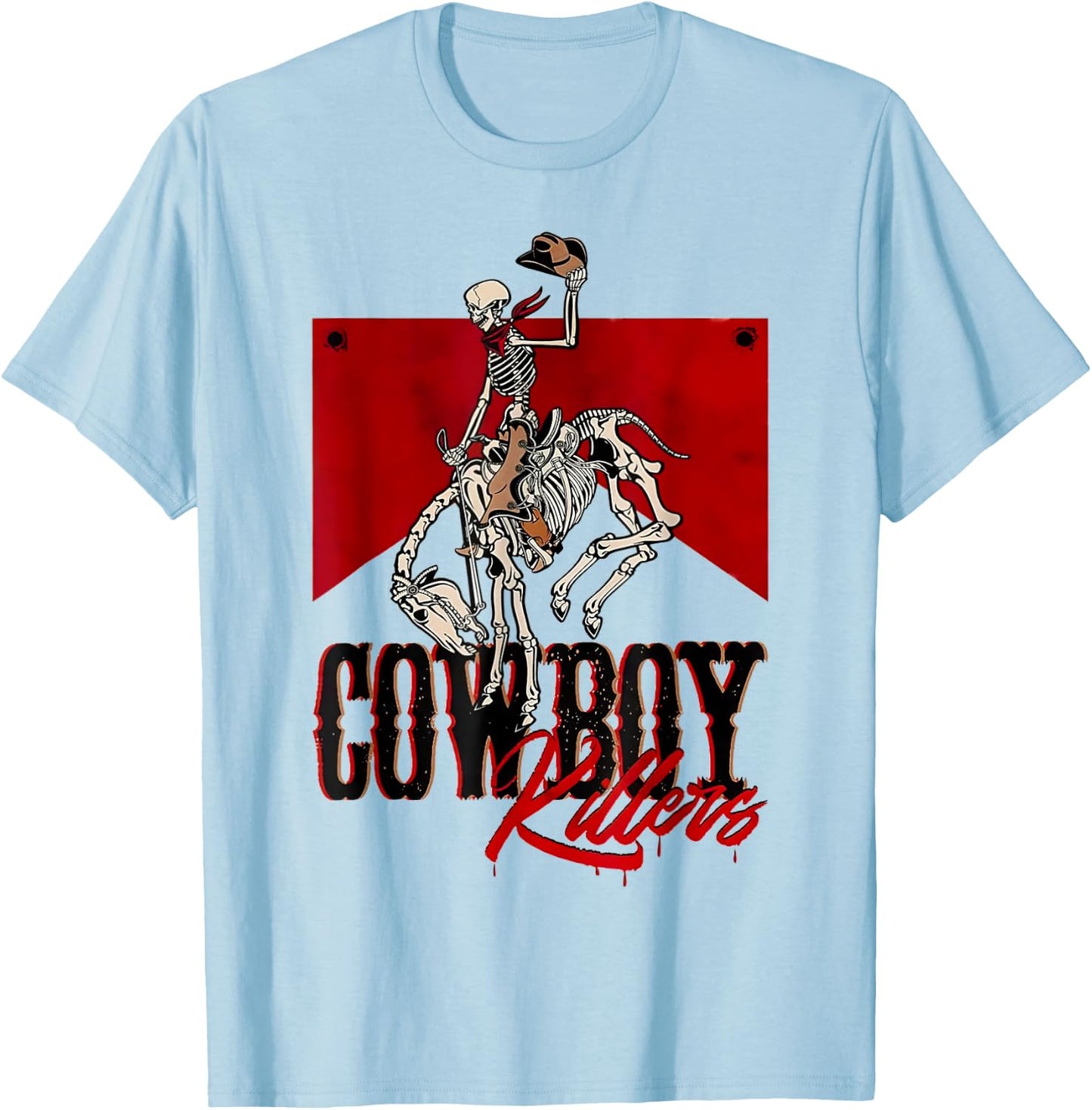 Cowboy Kller Vintage Skeleton Boho Western Country T-Shirt - T-Shirt | Light Blue