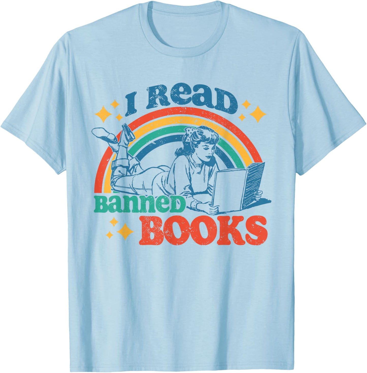 I Read Banned Books Funny Book Lover Retro Reading T-Shirt - T-Shirt | Light Blue