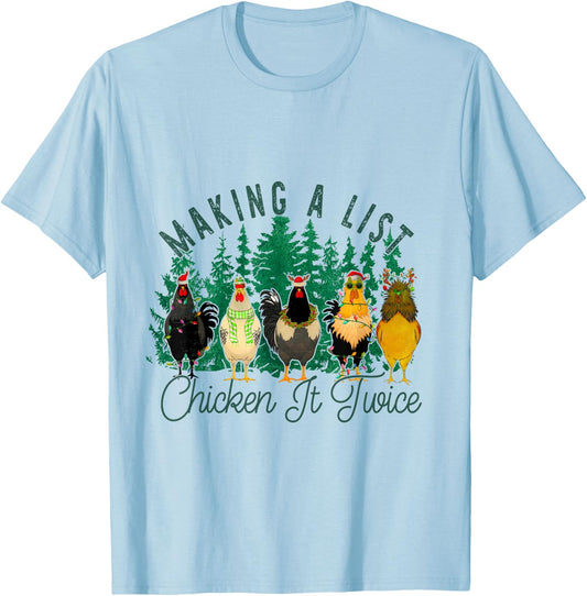 Making A List And Chicken It Twice, Christmas Farm Chicken T-Shirt - T-Shirt | Light Blue