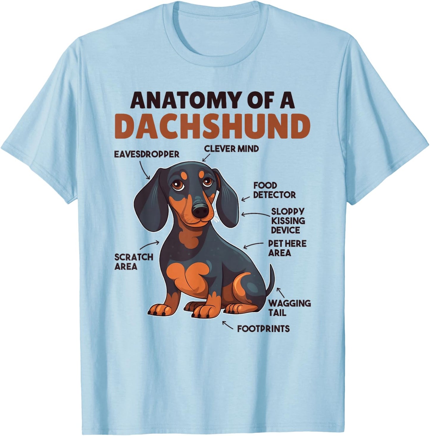 Favorite Animal Cute Animals Explanations Dachshund Anatomy - Kids, Animal Lovers - White - Short Sleeve - - - Small - Classic Fit - Lightweight - Cotton, Polyester T-Shirt - T-Shirt | Light Blue