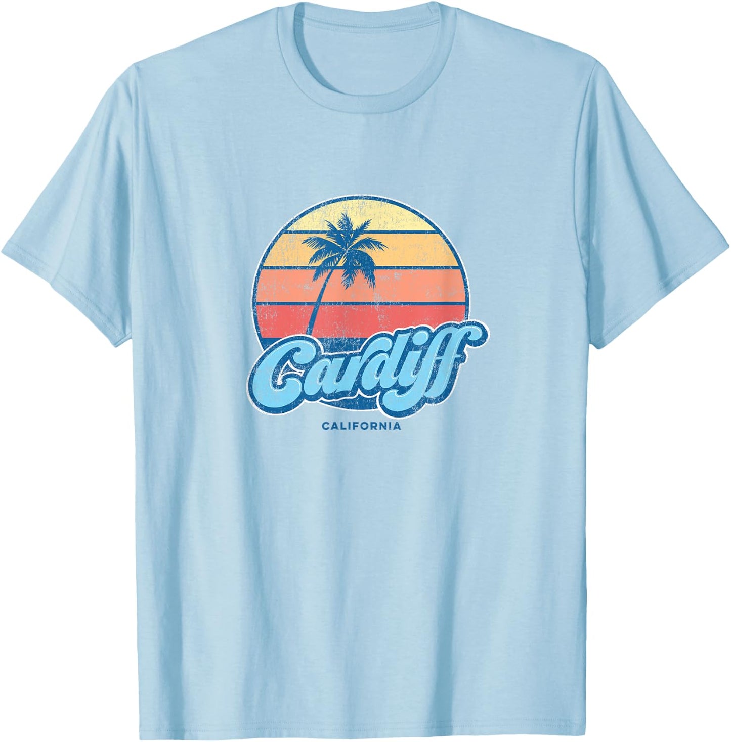 Vintage Cardiff California CA Classic 70s Retro Surfer T-Shirt - T-Shirt | Light Blue