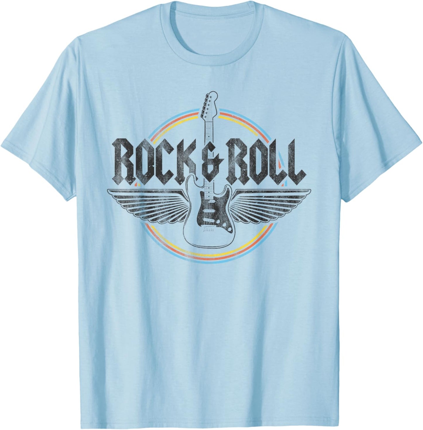 Retro Vintage Rock & Roll Guitar Wings Music Concert Band T-Shirt - T-Shirt | Light Blue