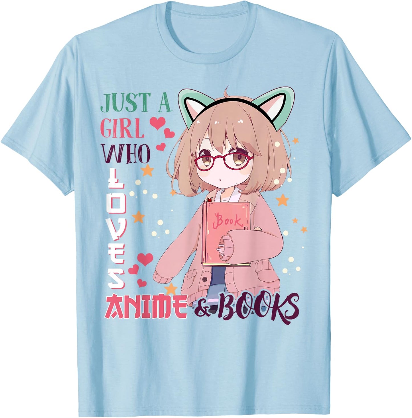 Girl Who Love Anime Books-Shirt Kids Teen Youth Toddler Cute T-Shirt - T-Shirt | Light Blue